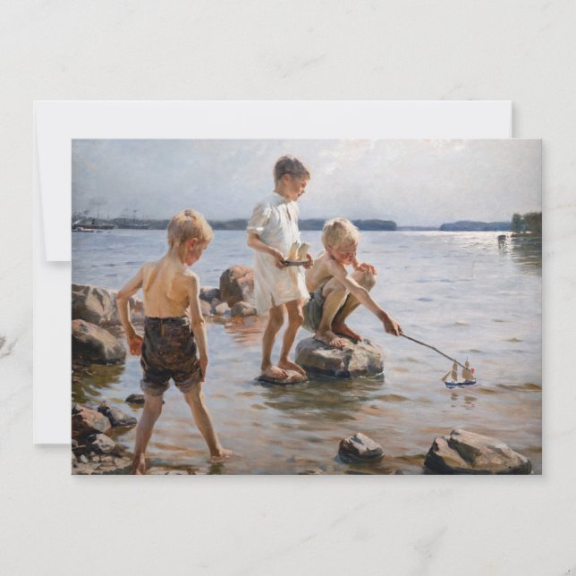 Cartão De Agradecimento Albert Edelfelt - Meninos Brincando na Praia Invit (Frente)