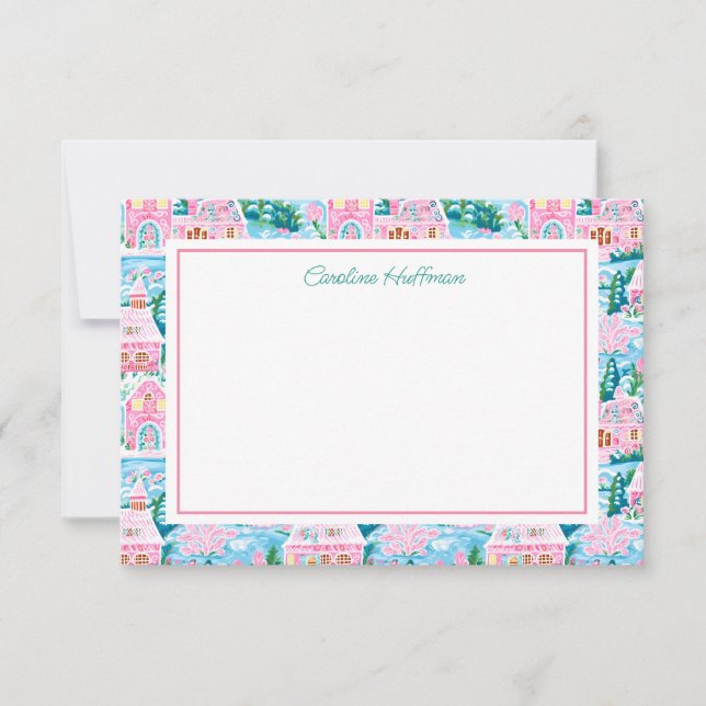 Cartão De Agradecimento Aldeia de Natal rosa pré-disquete personalizada (Frente)