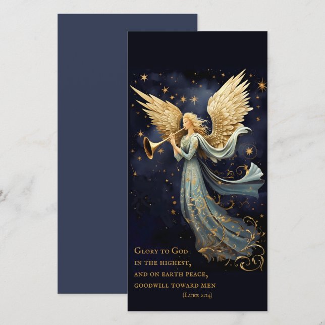 Cartão De Agradecimento Alegria Celestial no Livro de Natal do Angel Azul (Frente/Verso)