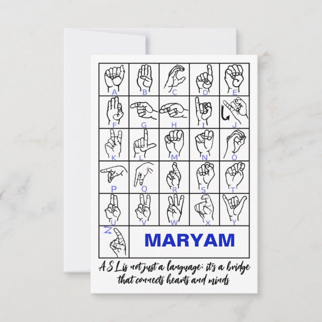 Cartão De Agradecimento Alfabeto da Língua de Sinais Americana, ASL Surdo (Frente)