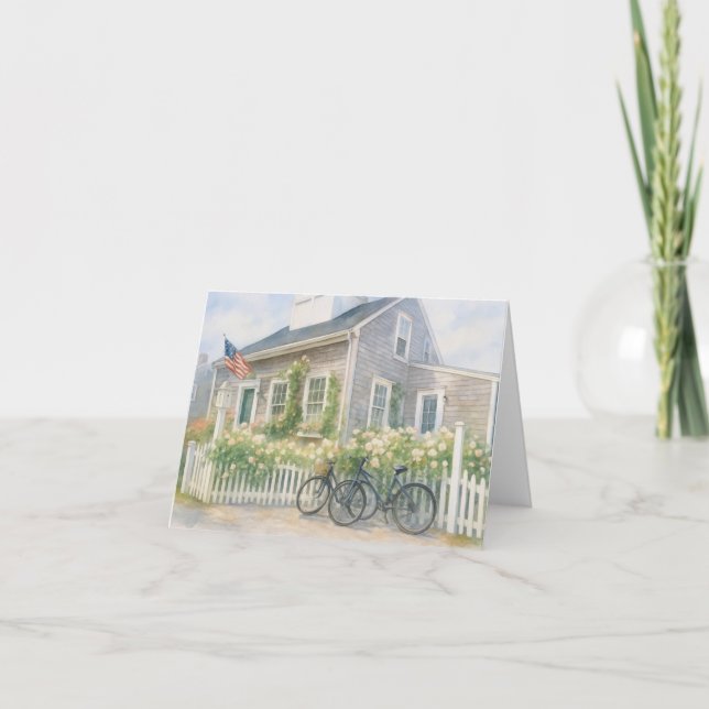 Cartão De Agradecimento Algodão Costeiro Nantucket Aquarela Com Flores (Frente)