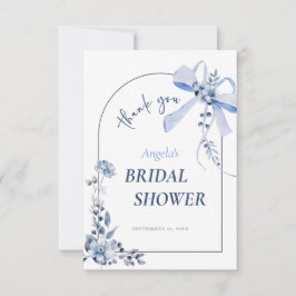 Cartão De Agradecimento Alguma Coisa Azul Laço Floral Chá de Noiva