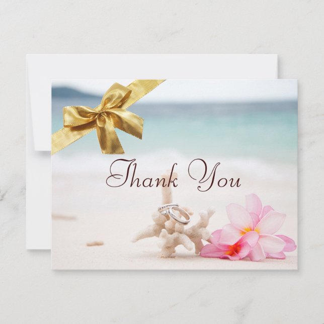 Cartão De Agradecimento Alianças de casamento no obrigado da praia você (Frente)