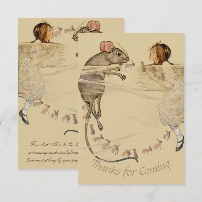 Cartão De Agradecimento Alice in Wonderland Rabbit Mouse (Frente/Verso)