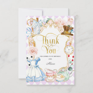 Cartão De Agradecimento Alice tea party maravilderland, obrigado de aniver