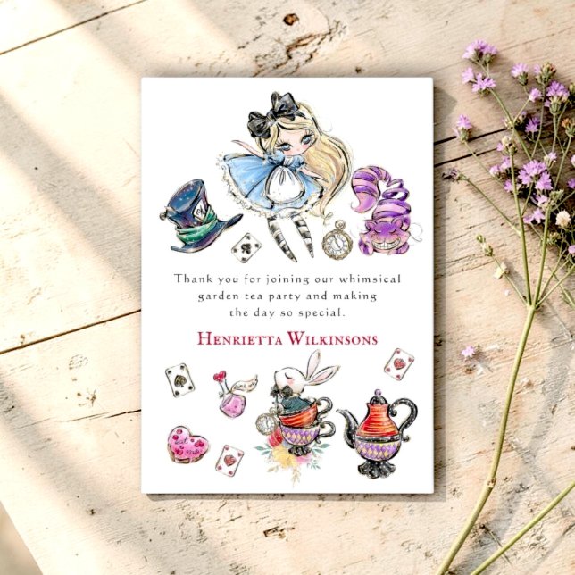 Cartão De Agradecimento Alice Tea Party Whimsical Garden Thank You Card (Criador carregado)