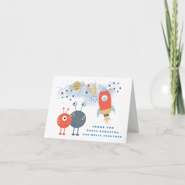 Cartão De Agradecimento Aliens Aniversário Obrigado Nome Destinatário Cart (Frente)
