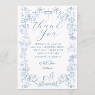 Cartão De Agradecimento All Blue Toile Boy Baptism Elegant Digital