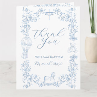 Cartão De Agradecimento All Blue Toile Boy Baptism Elegant Digital