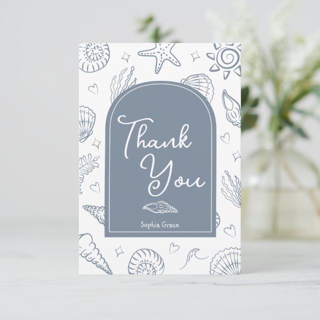 Cartão De Agradecimento All I Sea is Love Dusty Blue Thank You Card (Em pé/Frente)