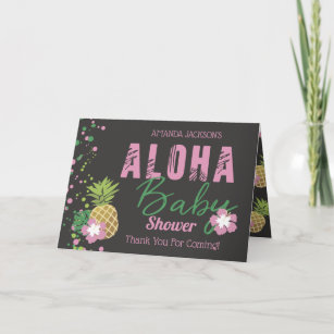 Cartão De Agradecimento Aloha rosa de bebê & foto tropical verde do