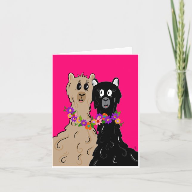 Cartão De Agradecimento Alpaca está com colar de flores (Frente)