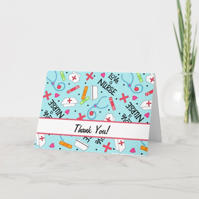 Cartão De Agradecimento Ama uma enfermeira Obrigado Arte Médica Azul (Frente)