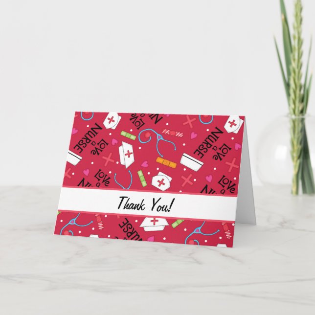Cartão De Agradecimento Ama uma enfermeira Obrigado Arte Médica Vermelha (Frente)