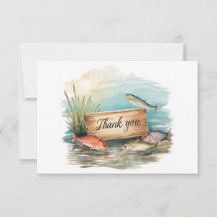 Cartão De Agradecimento Amante da Pesca Tema de pesca no lago em aquarela