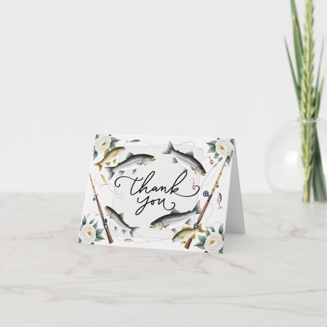 Cartão De Agradecimento Amantes da Pesca Obrigado com peixes e flores (Frente)