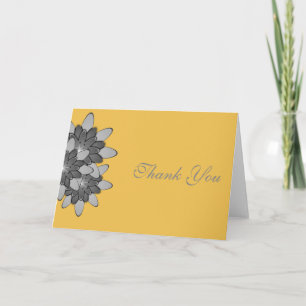 Cartão De Agradecimento Amarelo com Cinza Floral Lotus Obrigado