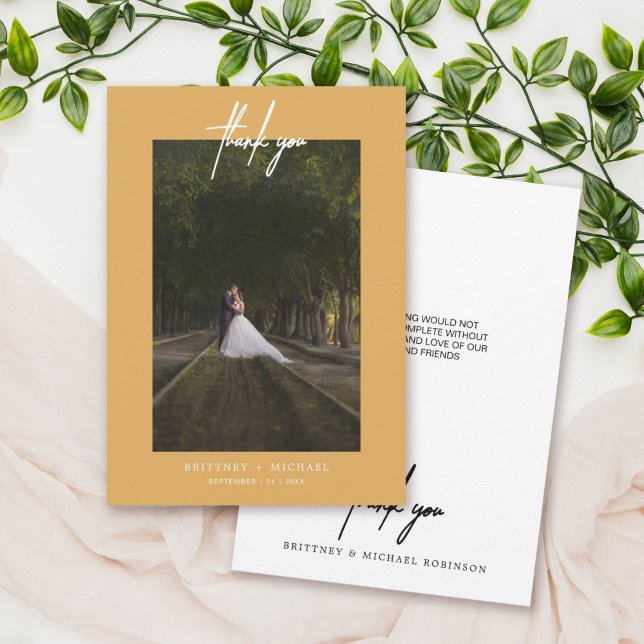 Cartão De Agradecimento Amarelo de Foto Simples, Com Letra Mão (Criador carregado)