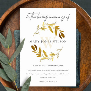 CARTÃO DE AGRADECIMENTO AMARELO DOURADO FOLIAGE WREATH SYMPATHY MEMORIAL