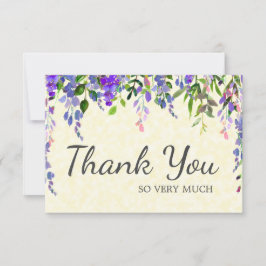 Cartão De Agradecimento Amarelo Floral Púrpura Elegante Obrigado