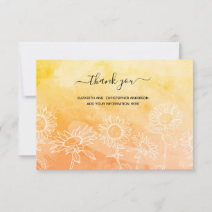 Cartão De Agradecimento Amarelo Laranja Branco Floral Caligrafia Elegante