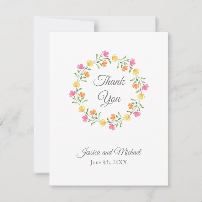 Cartão De Agradecimento Amarelo, laranja, cor-de-água rosa (Frente)