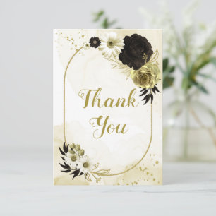 Cartão De Agradecimento Amarelo marfim dourado flores geométricas obrigado