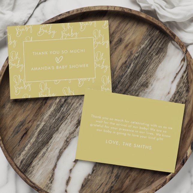 Cartão De Agradecimento Amarelo Moderno Oh Chá de fraldas Simples (Criador carregado)