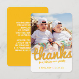 Cartão De Agradecimento AmareloDivertido Esboço Obrigado Gêmeos Aniversári