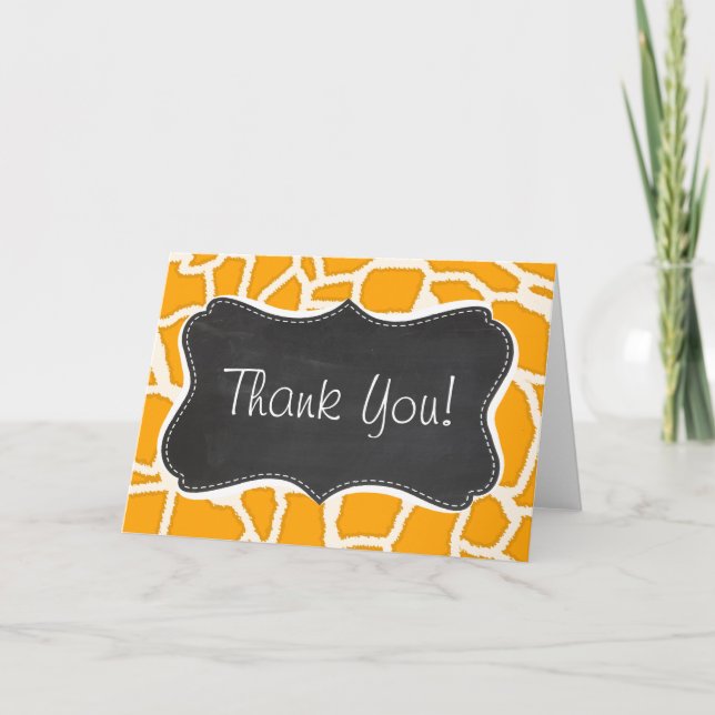 Cartão De Agradecimento Amber Orange Giraffe Animal Print; Chalkboard (Frente)