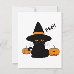 Cartão De Agradecimento Amigos de Cartoon Bonitos do Halloween, Gato Negra
