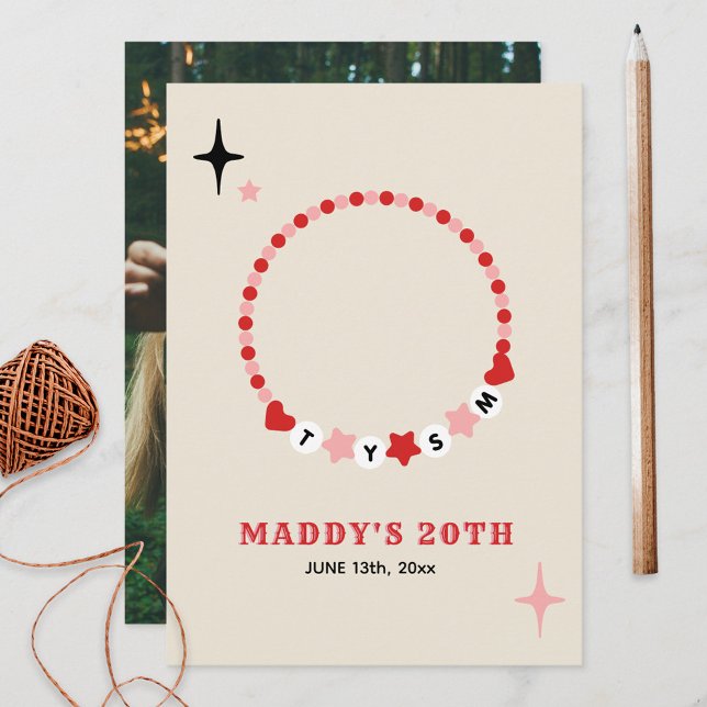 Cartão De Agradecimento Amizade Bracelet Red Pink Obrigado Aniversário (Criador carregado)