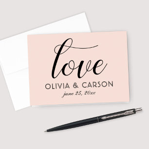 Cartão De Agradecimento Amo Blush Moderno e Monograma de Casamento Preto