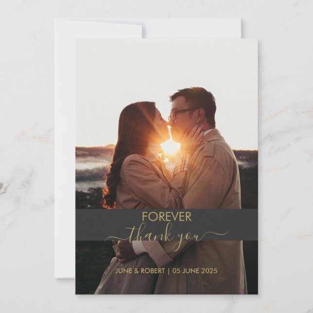 Cartão De Agradecimento Amor com foto do aniversário moderno (Frente)