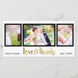 Cartão De Agradecimento Amor Dourado da foto do casamento 3 & obrigado dos