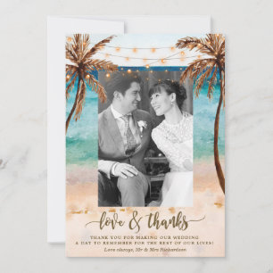 Cartão De Agradecimento amor e casamento tropical da praia da foto dos