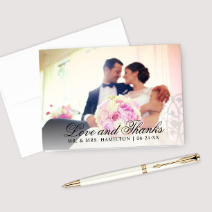 Cartão De Agradecimento Amor e Gratidão Foto de casamento preto elegante