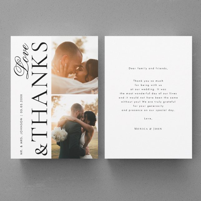 Cartão De Agradecimento Amor e Obrigados 2 Fotos Modernas Casamento Elegan (Criador carregado)