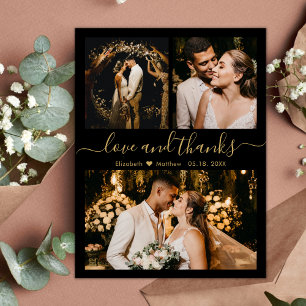 Cartão De Agradecimento Amor e Obrigados Casamento Negro e Dourado Obrigad