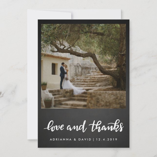 Cartão De Agradecimento Amor E Obrigados De Casamento Chalkboard | Foto (Frente)