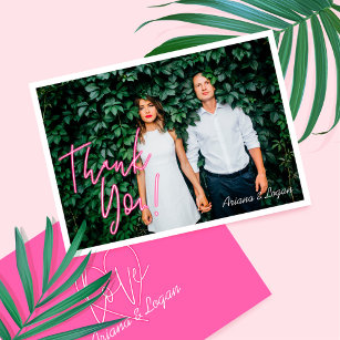 Cartão De Agradecimento Amor Elétrico Coração Rosa Neon e Foto Tipográfica