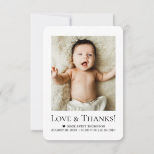 Cartão De Agradecimento Amor Minimalista & Obrigado Bebê Foto Nascimento p