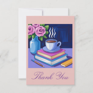 Cartão De Agradecimento Amor pela Leitura de Livros e Café