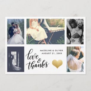 Cartão De Agradecimento Amor Wedding Dourado da foto   do coração   &