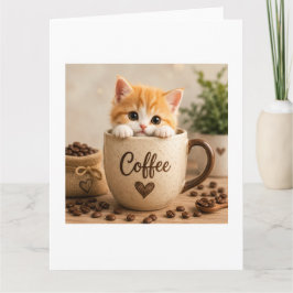 Cartão De Agradecimento Amuleto de Gatinho na Xícara de Café