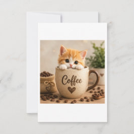 Cartão De Agradecimento Amuleto de Gatinho na Xícara de Café