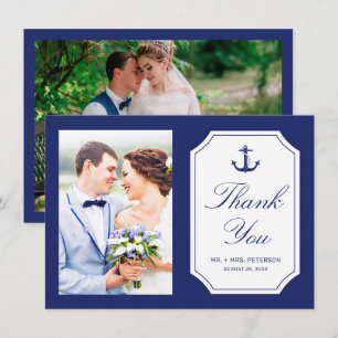 Cartão De Agradecimento Âncora Azul Marinho Náutico 2 Fotos Casamento