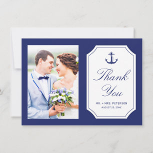 Cartão De Agradecimento Âncora Azul Marinho Náutico Foto Casamento