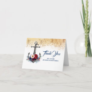 Cartão De Agradecimento Âncora Floral Náutica Obrigado Casamento