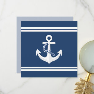 Cartão De Agradecimento Âncora Náutica Vela Barco Branco Azul Marinho